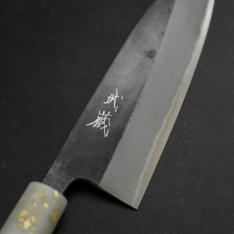 Santoku Blue Steel #2 Kurouchi Manche Océan Noir Blanc et Or 165mm-[Musashi]-[Couteaux de cuisine japonais]