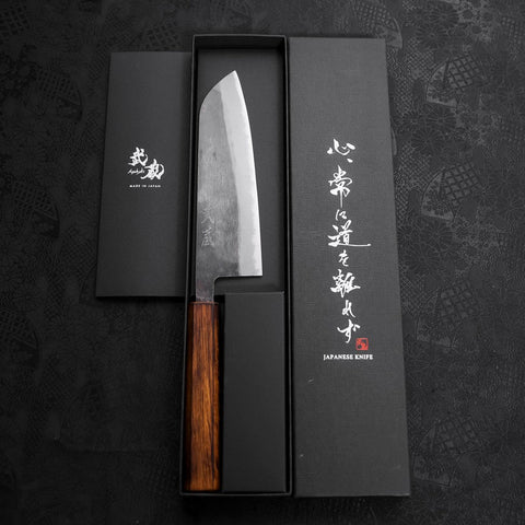 Santoku Blue Steel #2 Kurouchi Manche Sumi Urushi 165mm-[Musashi]-[Couteaux de cuisine japonais]