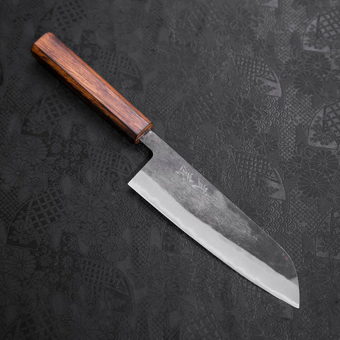 Santoku Blue Steel #2 Kurouchi Manche Sumi Urushi 165mm-[Musashi]-[Couteaux de cuisine japonais]