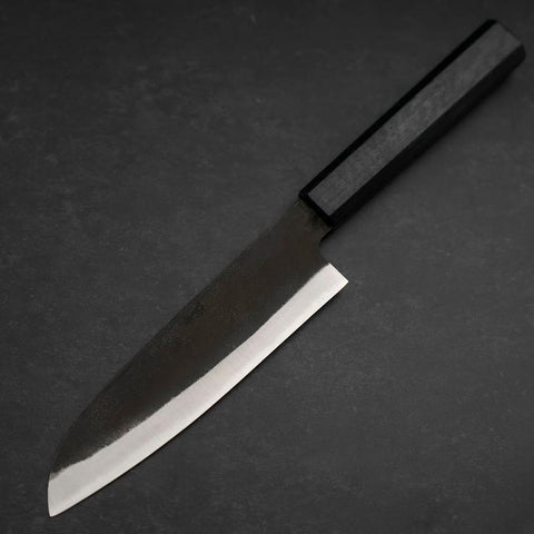 Santoku Blue Steel #2 Kurouchi Manche Urushi Bleu Sombre 165mm-[Musashi]-[Couteaux de cuisine japonais]