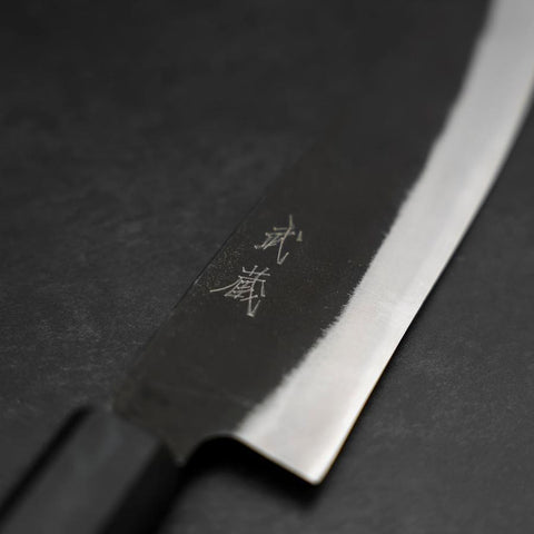 Santoku Blue Steel #2 Kurouchi Manche Urushi Bleu Sombre 165mm-[Musashi]-[Couteaux de cuisine japonais]