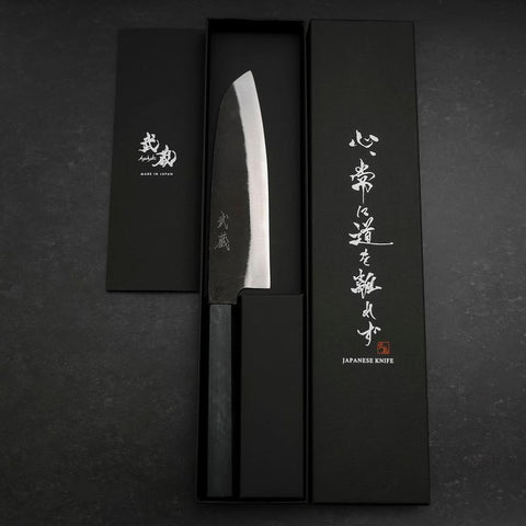 Santoku Blue Steel #2 Kurouchi Manche Urushi Bleu Sombre 165mm-[Musashi]-[Couteaux de cuisine japonais]