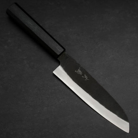 Santoku Blue Steel #2 Kurouchi Manche Urushi Bleu Sombre 165mm-[Musashi]-[Couteaux de cuisine japonais]