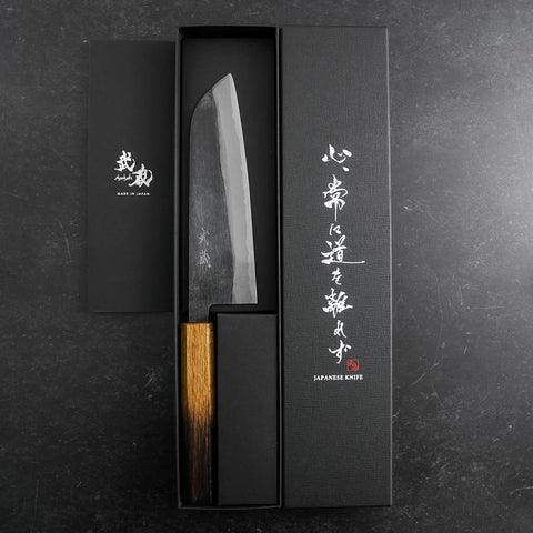 Santoku Blue Steel #2 Kurouchi Manche Yaki Urushi 165mm-[Musashi]-[Couteaux de cuisine japonais]