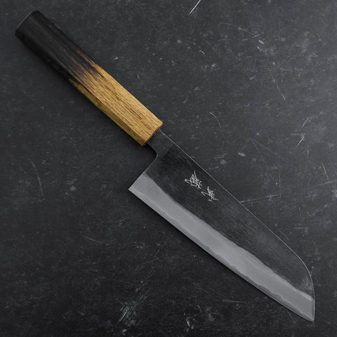 Santoku Blue Steel #2 Kurouchi Manche Yaki Urushi 165mm-[Musashi]-[Couteaux de cuisine japonais]