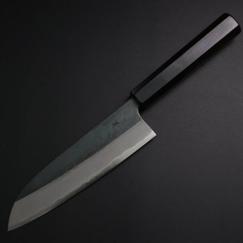 Santoku Blue Steel #2 Kurouchi Manche en Buffle et Ébène 165mm-[Musashi]-[Couteaux de cuisine japonais]