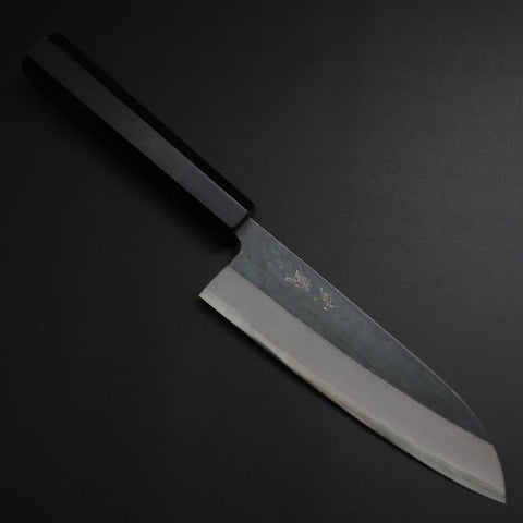Santoku Blue Steel #2 Kurouchi Manche en Buffle et Ébène 165mm-[Musashi]-[Couteaux de cuisine japonais]