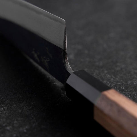 Santoku Blue Steel #2 Kurouchi Manche en Buffle et Noyer 165mm-[Musashi]-[Couteaux de cuisine japonais]