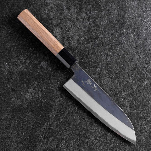 Santoku Blue Steel #2 Kurouchi Manche en Buffle et Noyer 165mm-[Musashi]-[Couteaux de cuisine japonais]