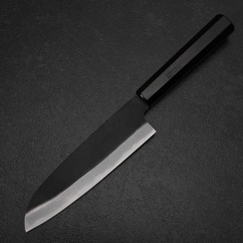 Santoku Blue Steel #2 Kurouchi Manche en Chokin Guépard Buffle et Ébène 165mm-[Musashi]-[Couteaux de cuisine japonais]