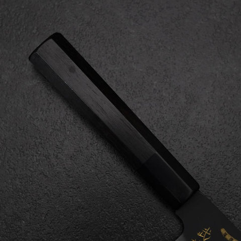 Santoku Blue Steel #2 Kurouchi Manche en Chokin Guépard Buffle et Ébène 165mm-[Musashi]-[Couteaux de cuisine japonais]