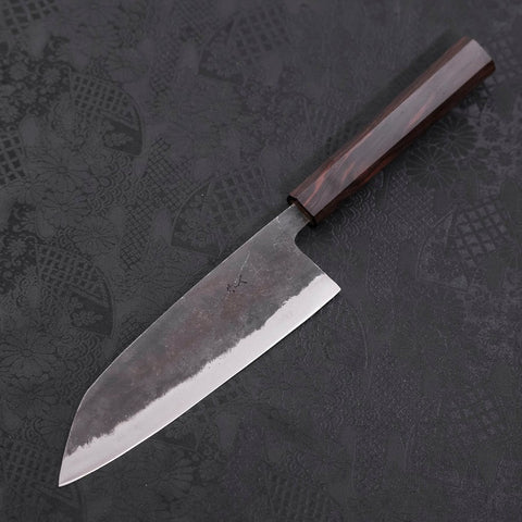 Santoku Blue Steel #2 Kurouchi Manche en Ébène 165mm-[Musashi]-[Couteaux de cuisine japonais]
