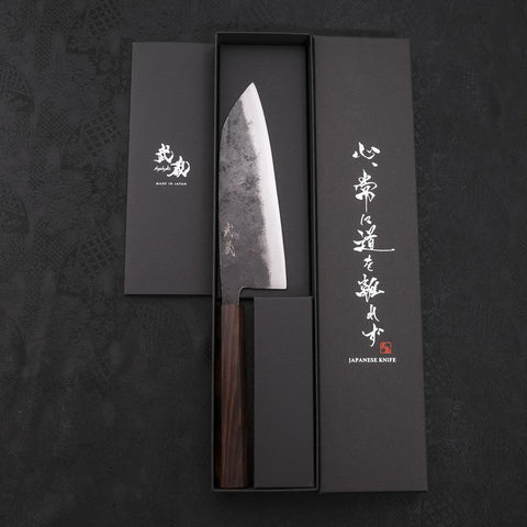 Santoku Blue Steel #2 Kurouchi Manche en Ébène 165mm-[Musashi]-[Couteaux de cuisine japonais]