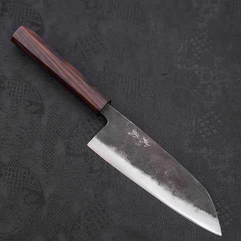 Santoku Blue Steel #2 Kurouchi Manche en Ébène 165mm-[Musashi]-[Couteaux de cuisine japonais]