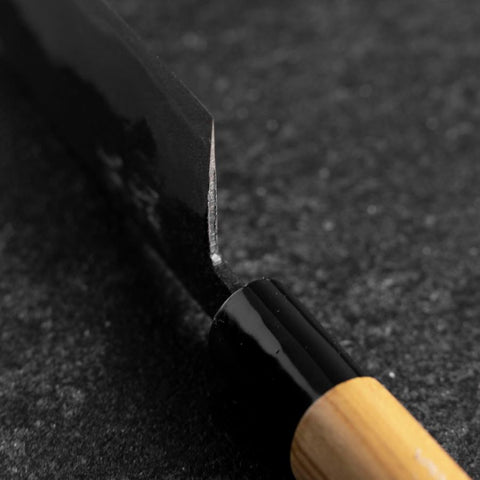 Santoku Blue Steel #2 Kurouchi Manche en Zelkova Oval 150mm-[Musashi]-[Couteaux de cuisine japonais]