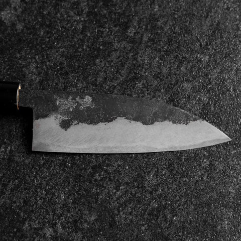 Santoku Blue Steel #2 Kurouchi Manche en Zelkova Oval 150mm-[Musashi]-[Couteaux de cuisine japonais]