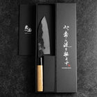 Santoku Blue Steel #2 Kurouchi Manche en Zelkova Oval 150mm-[Musashi]-[Couteaux de cuisine japonais]