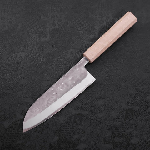 Santoku Blue Steel #2 Nashiji Revêtement Inox Manche Urushi Blanc 165mm-[Musashi]-[Couteaux de cuisine japonais]