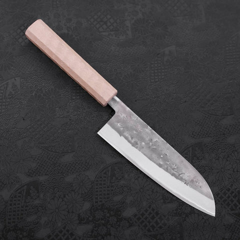 Santoku Blue Steel #2 Nashiji Revêtement Inox Manche Urushi Blanc 165mm-[Musashi]-[Couteaux de cuisine japonais]