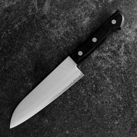 Santoku Blue Steel #2 Poli Manche Occidental Noir 145mm (Tsuba-nashi)-[Musashi]-[Couteaux de cuisine japonais]