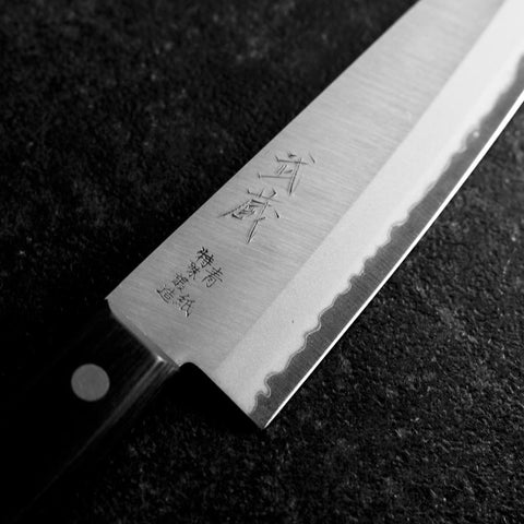 Santoku Blue Steel #2 Poli Manche Occidental Noir 145mm (Tsuba-nashi)-[Musashi]-[Couteaux de cuisine japonais]