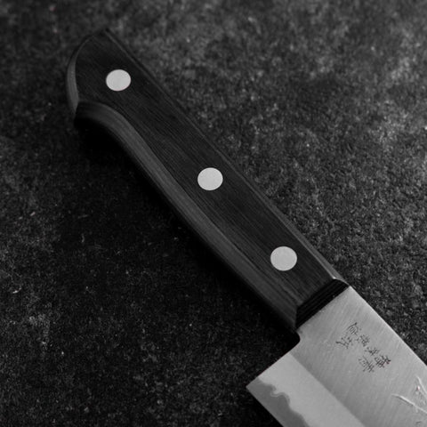Santoku Blue Steel #2 Poli Manche Occidental Noir 145mm (Tsuba-nashi)-[Musashi]-[Couteaux de cuisine japonais]
