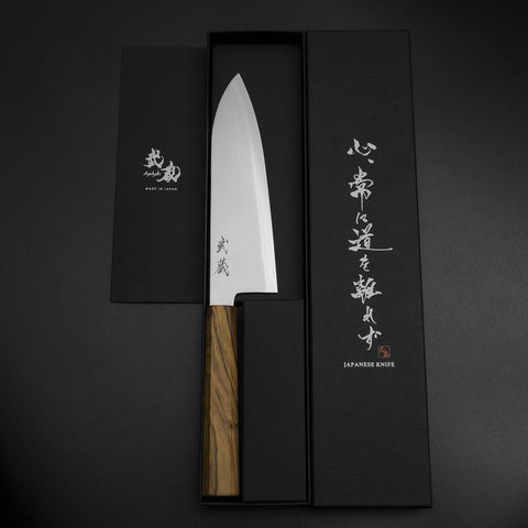 Santoku Blue Steel #2 Poli Manche en Olivier 170mm-[Musashi]-[Couteaux de cuisine japonais]