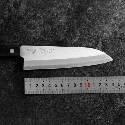 Santoku Blue Steel #2 Polished Western Black Handle 145mm (Tsuba-nashi) (5.7”)-[Musashi]-[Japanese-Kitchen-Knives]