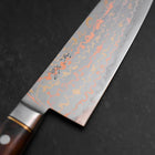 Santoku Blue Steel #2 Revêtement Inox Damas Coloré Manche Occidental en Bois de Fer 180mm-[Musashi]-[Couteaux de cuisine japonais]