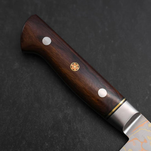 Santoku Blue Steel #2 Revêtement Inox Damas Coloré Manche Occidental en Bois de Fer 180mm-[Musashi]-[Couteaux de cuisine japonais]