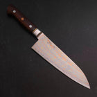 Santoku Blue Steel #2 Revêtement Inox Damas Coloré Manche Occidental en Bois de Fer 180mm-[Musashi]-[Couteaux de cuisine japonais]