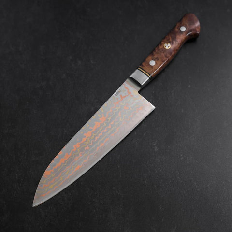 Santoku Blue Steel #2 Revêtement Inox Damas Coloré Manche Occidental en Karin 180mm-[Musashi]-[Couteaux de cuisine japonais]