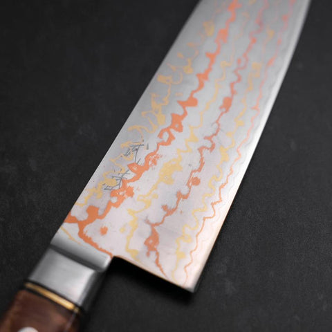 Santoku Blue Steel #2 Revêtement Inox Damas Coloré Manche Occidental en Karin 180mm-[Musashi]-[Couteaux de cuisine japonais]
