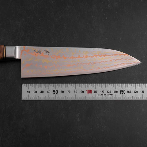 Santoku Blue Steel #2 Revêtement Inox Damas Coloré Manche Occidental en Karin 180mm-[Musashi]-[Couteaux de cuisine japonais]