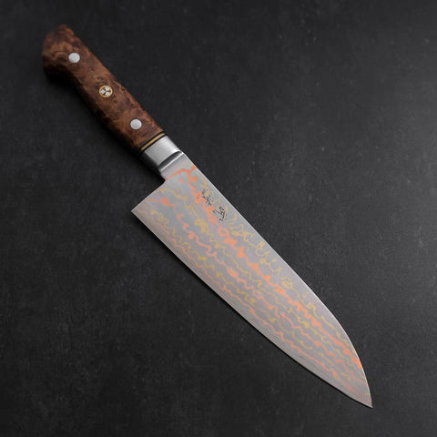 Santoku Blue Steel #2 Revêtement Inox Damas Coloré Manche Occidental en Karin 180mm-[Musashi]-[Couteaux de cuisine japonais]