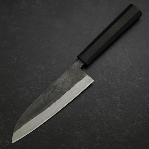 Santoku Blue Steel #2 Revêtement Inox Kurouchi Manche en Caoutchouc 165mm-[Musashi]-[Couteaux de cuisine japonais]