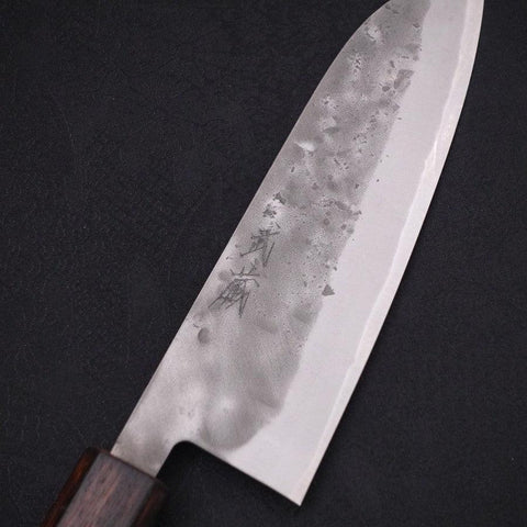 Santoku Blue Steel #2 Revêtement Inox Nashiji Manche Sumi Urushi 165mm-[Musashi]-[Couteaux de cuisine japonais]