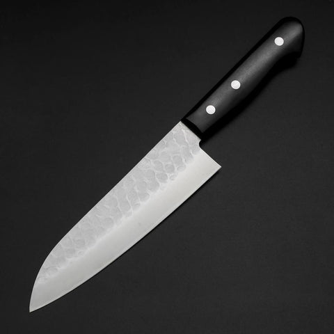 Santoku Blue Steel #2 Revêtement Inox Tsuchime Manche Occidental Noir 165mm-[Musashi]-[Couteaux de cuisine japonais]