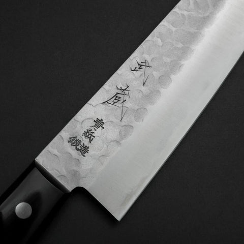 Santoku Blue Steel #2 Revêtement Inox Tsuchime Manche Occidental Noir 165mm-[Musashi]-[Couteaux de cuisine japonais]