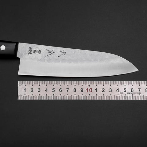 Santoku Blue Steel #2 Revêtement Inox Tsuchime Manche Occidental Noir 165mm-[Musashi]-[Couteaux de cuisine japonais]