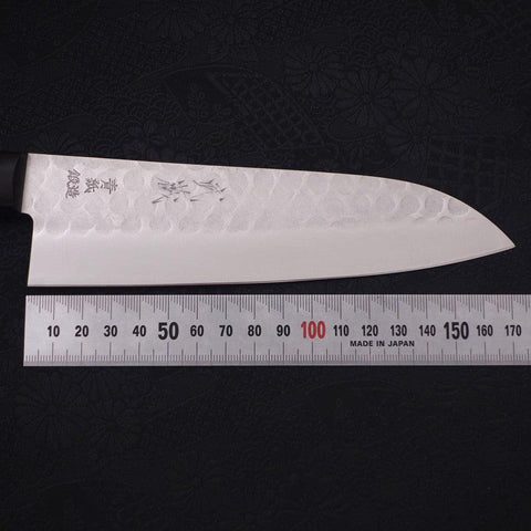 Santoku Blue Steel #2 Revêtement Inox Tsuchime Manche Occidental Noir 170mm-[Musashi]-[Couteaux de cuisine japonais]