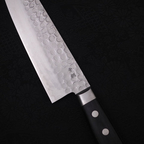 Santoku Blue Steel #2 Revêtement Inox Tsuchime Manche Occidental Noir 175mm-[Musashi]-[Couteaux de cuisine japonais]