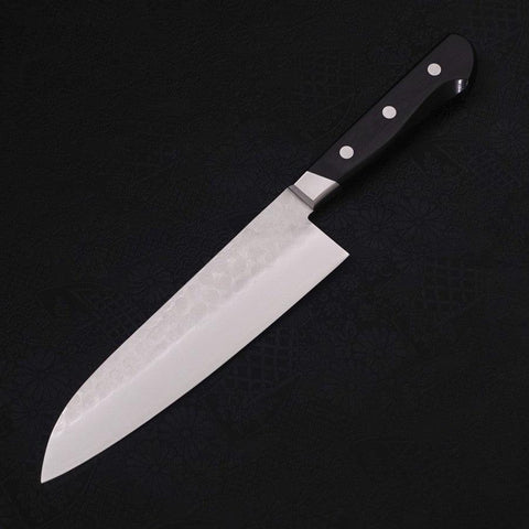Santoku Blue Steel #2 Revêtement Inox Tsuchime Manche Occidental Noir 180mm-[Musashi]-[Couteaux de cuisine japonais]