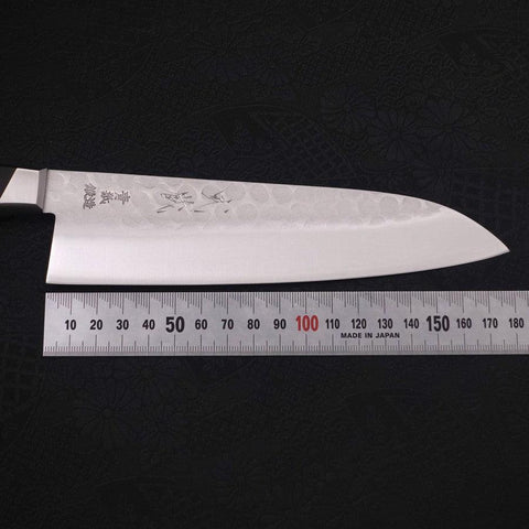 Santoku Blue Steel #2 Revêtement Inox Tsuchime Manche Occidental Noir 180mm-[Musashi]-[Couteaux de cuisine japonais]