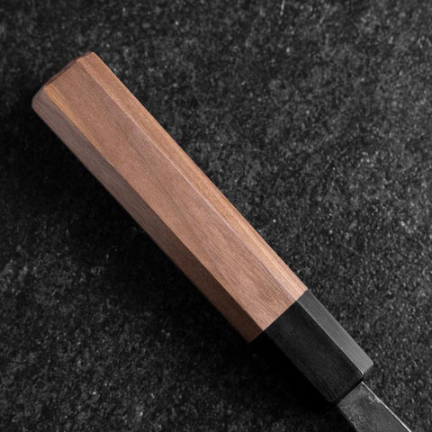 Santoku Blue Steel #2 Revêtement inox Kurouchi Manche en Buffle et Noyer 165mm-[Musashi]-[Couteaux de cuisine japonais]