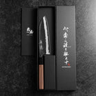 Santoku Blue Steel #2 Revêtement inox Kurouchi Manche en Buffle et Noyer 165mm-[Musashi]-[Couteaux de cuisine japonais]