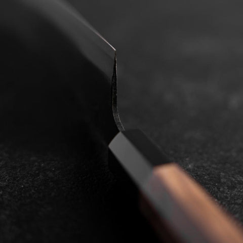 Santoku Blue Steel #2 Revêtement inox Kurouchi Manche en Noyer 165mm-[Musashi]-[Couteaux de cuisine japonais]