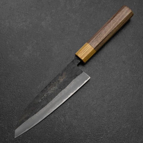 Santoku Blue Steel #2 Revêtement inox Kurouchi Manche en Noyer et Zelkova 165mm-[Musashi]-[Couteaux de cuisine japonais]