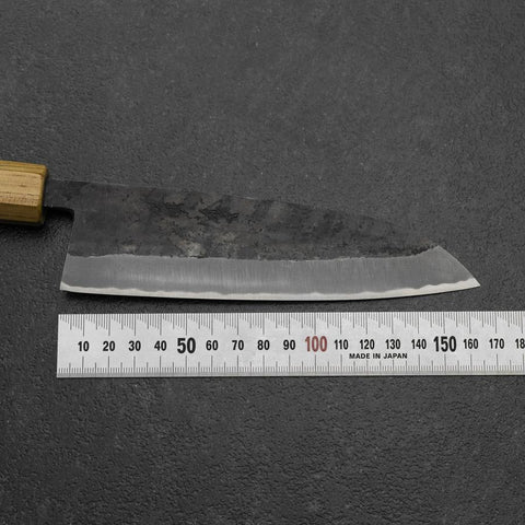 Santoku Blue Steel #2 Revêtement inox Kurouchi Manche en Noyer et Zelkova 165mm-[Musashi]-[Couteaux de cuisine japonais]
