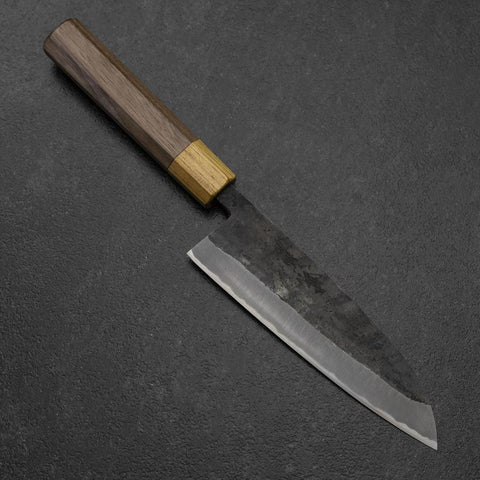 Santoku Blue Steel #2 Revêtement inox Kurouchi Manche en Noyer et Zelkova 165mm-[Musashi]-[Couteaux de cuisine japonais]